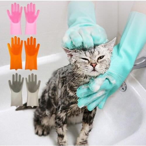 Pet Grooming Cleaning Gloves Dog Cat Silicone Bathing Cleaning Gloves Scrubber Magic Dishwashing Cleanner Pet supplies