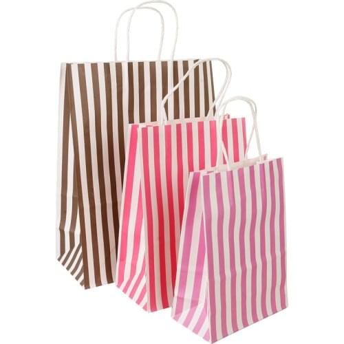 10Pcs Colorful Vertical stripes Gift Bag With Handles Decoration Paper Gift Bag For Jewelry Birthday Party Supply 21x15x8cm