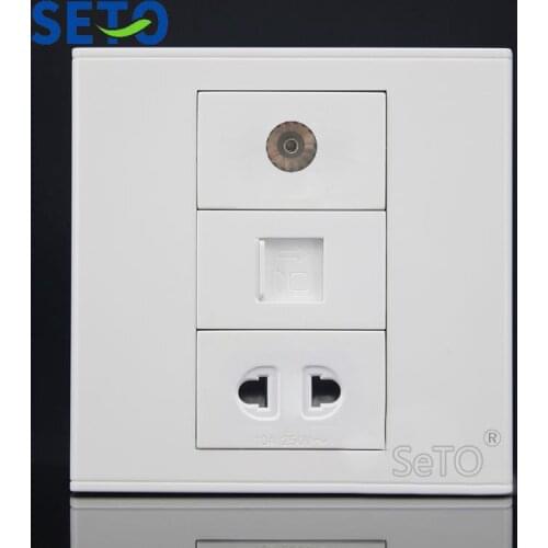 SeTo 86 Type TV + Cat5e Network + Two Hole Power Socket Panel Wall Plate Keystone Faceplate