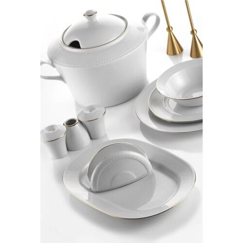 KütahyaTr Porcelain Emerald 84 Piece Gold Meshed Dinner set ZUM84YT20
