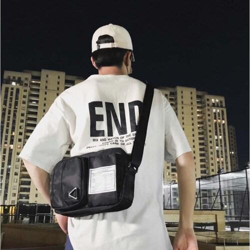 Harajuku Mens Shoulder Bag Street Style Nylon Waterproof School Bags for Teenager Hip Hop Travel Handbags Crossbody for Male