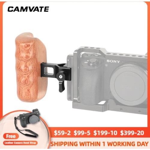 CAMVATE Camera Universal Large-size Wooden Handgrip With Quick Release NATO Clamp Handle Seat For DSLR Camera/DV Video Cage Rig