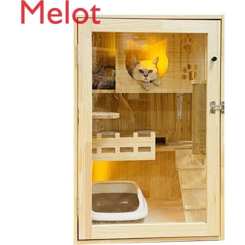 Cat Villa Solid Wood Cat Cage Cattery Cat Cabinet Luxury Cat Nest Cat Display Cabinet Pet Cage Cat Breeding Cage Family Durable