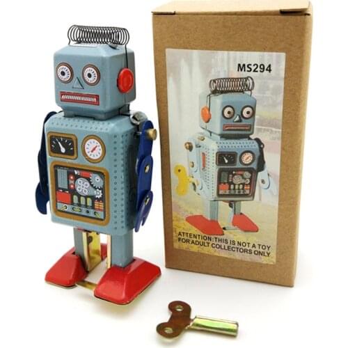 Vintage Mechanical Clockwork Wind Up Walking Robot Tin Toy Kids Adults Collection Gift