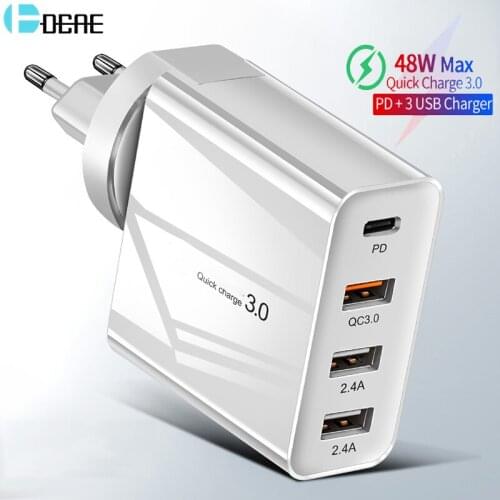 4 Port USB Charger Type C Quick Charge QC3.0 PD 48W USB-C Fast USB Charging Wall Adapter For iPhone 13 12 Pro Max Macbook iPad