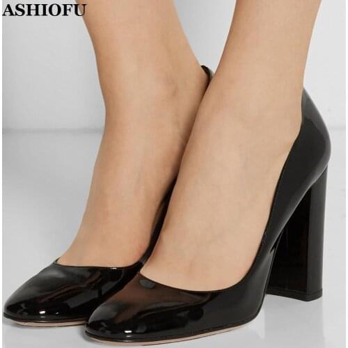 ASHIOFU Hot Sale Handmade Womens Chunky Heel Pumps Office&Career Party Slip-on Shoes Evening Fashion Pumps Court Shoes KL053