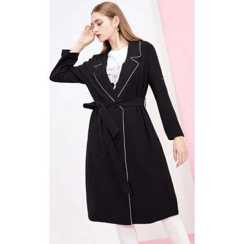 Woman The New Leisure Lapel Button Belt Decoration Elegant Black Long Women Trench Coat 2021 Autumn Oversize XS-L