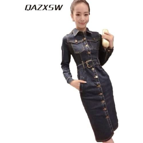 2019 New Spring Dress Autumn Fashion Casual Slim Thin Denim Dresses Long Sleeve Plus Size L-6XL Elegant Ladies Women Dress HB428