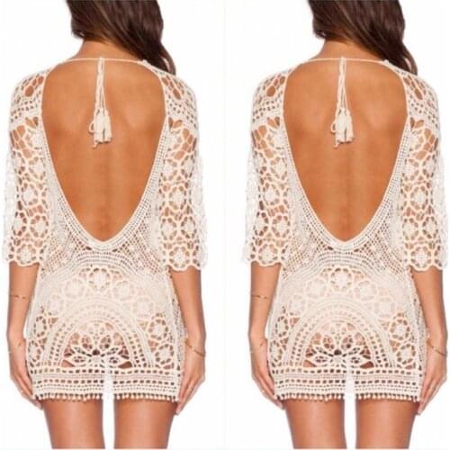 Women Lady Lace Hollow Crochet Swimwear Bikini Cover Up Beach Tops Dress Vestidos
