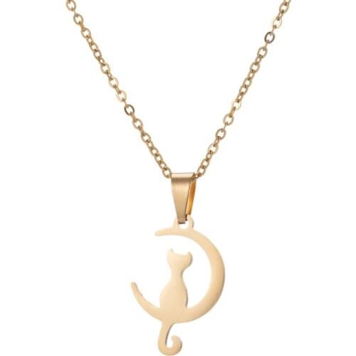 2019 Fashion Moon Cat Combination Gold Stainless Steel Nameplate Korean Trend Necklace Jewelry Lady Christmas Gift