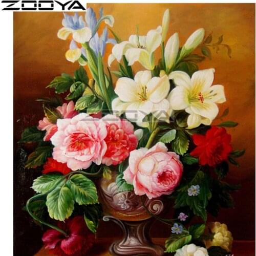 ZOOYA Sale Diamond Embroidery DIY Diamond Painting Mosaic Pictures Home Decor Flower Lily Vase Pink Flowers Painting R2222