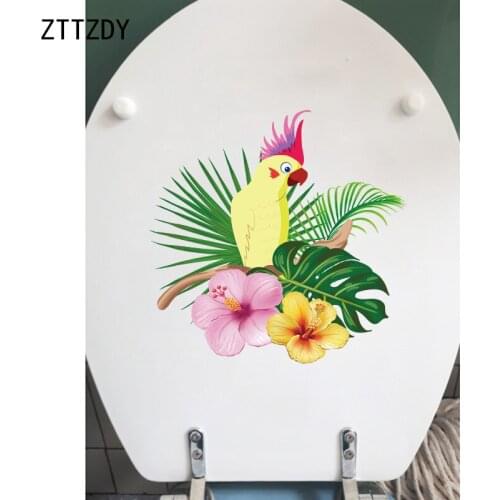 ZTTZDY 22.6*22.2CM Parrot In The Flowers Cteative Cartoon Wall Stickers Mural Toilet Decal Decor T2-0319