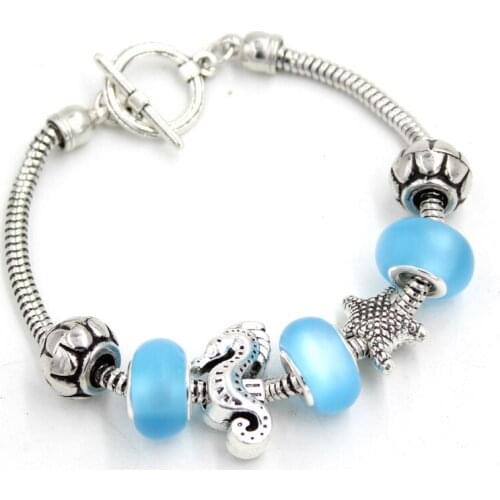 1PC New Arrival T-bar Toggle Closer Bangle&Bracelet Sealife Starfish Seahorse Bracelets for Women Gift Jewelry Bijoux Pulsera