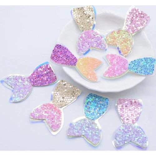 10Pcs 42*26mm Double Leather Glitter PU Mermaid Tail Appliques for DIY Clothes Shoes Hat Headwear Hair Clips Bow Decor Patches