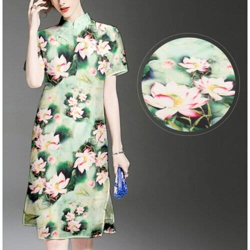 The lotus silk organza satin digital printing of pure silk fabrics silk cloth fabric skeleton skirt DIY