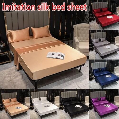 Satin sheets Solid color elastic fitted sheet mattress cover Double full queen king size bed sheet home textiles (No pillowcase)
