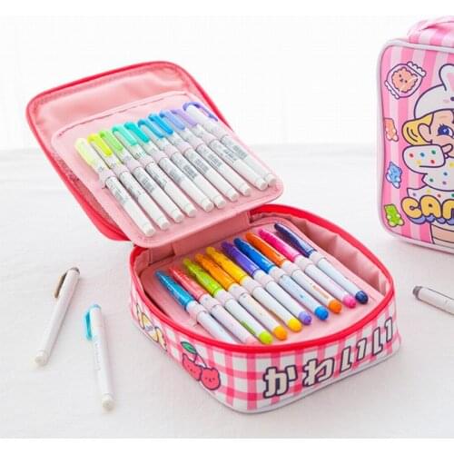 Bentoy Ghildren Kids Brush Box Student Pencil Case Pen Bag Girl Large Capacity Cosmetic Case Cartoon Cat Bear Candy Cute Handbag