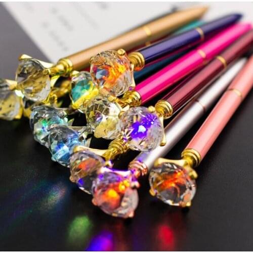 LED Light Big Diamond Pen Creative NEW Design Super Crystal Light Metal Ballpoint Pens Writing Stationery Office School Student