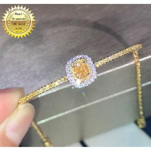 18K Bracelet natural yellow diamond 0.3ct and 0.55ct white diamonds