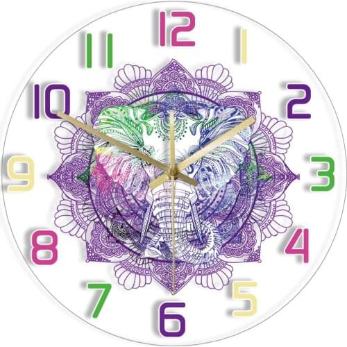 Indian Mandala Elephant Printed Wall Clock For Yoga Studio Hinduism Meditation Chakra Art Clock Bohemian Home Décor Wall Watch