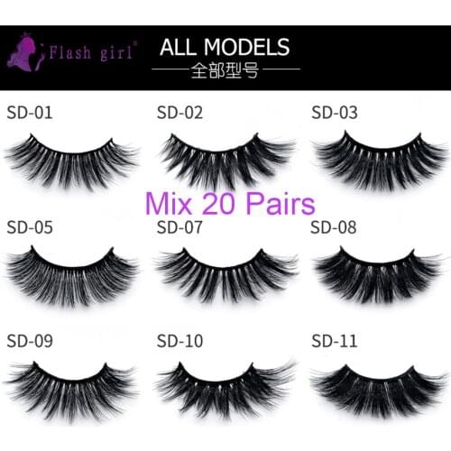 Flash Girl Individual 1 Pair SD 20 Styles 3D 100% Handmade Wispy Natural Lashes Silk Makeup False Mink Eyelashes with Packing