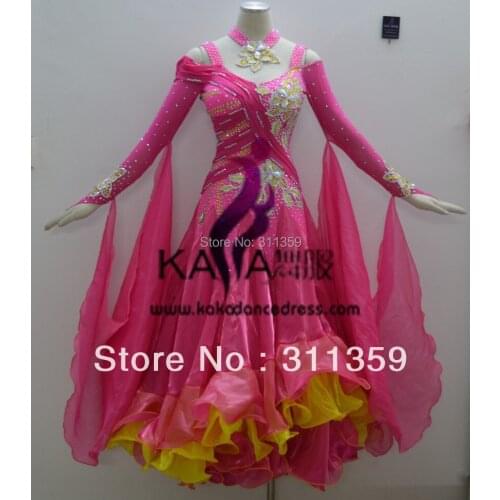 KAKA DANCE B1406,New Pink Colorful Ballroom Standard Dance Dress,Waltz Competition Dress,Women,Ballroom Dance Dress
