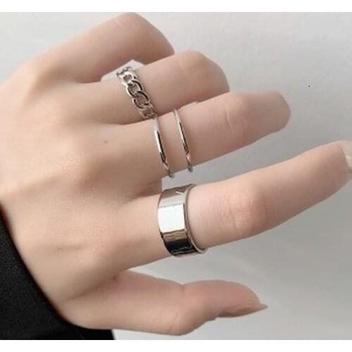 1 Set Punk Trendy Enamel Chain Love Knot Rings For Teen Girls Women Square Tag Wide Mirror Surface Fashion Party Jewelry Gifts