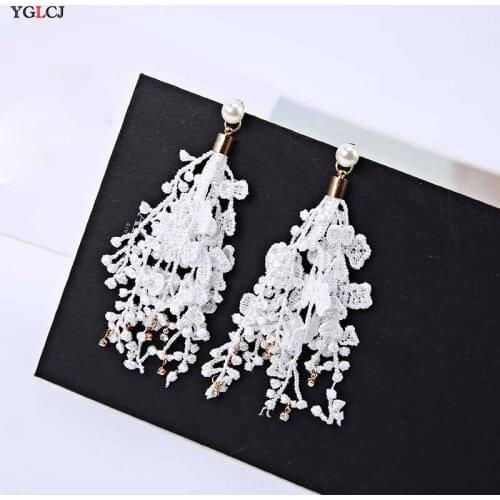 Korean Fashion Temperament Ladies Lace Earrings Tassel Streamers Multi-Layer Flower Earrings Bohemian Style Jewelry