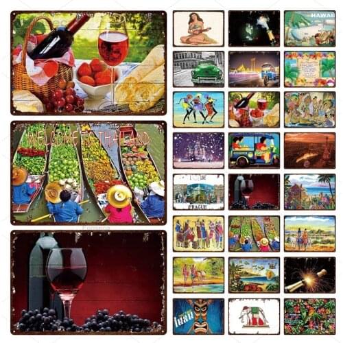 Red Wine Jungle City Metal Sign Tin Sign Thailand Travel Landscape Metal Plates Wall Stickers Art Poster House Room Decoration