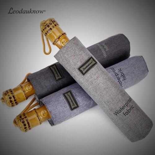 Creative Imitation Bamboo Handle Ten-Bone Automatic Three-Fold Umbrella Windproof Reinforcement Oversized Mens Business Umbrell