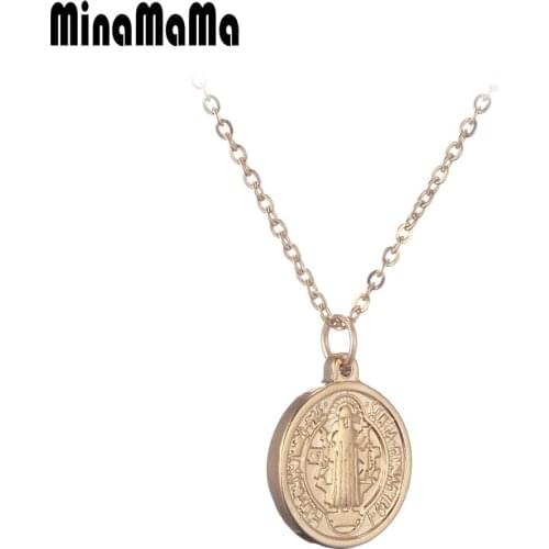 Stainless Steel Round Coin Jesus Pendant Necklaces For Women Men Catholic Religious Jewelry