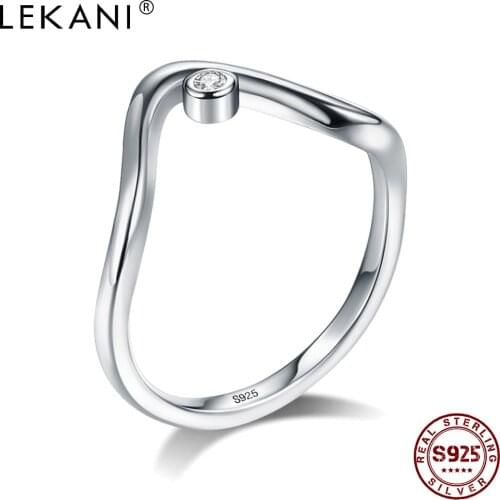 LEKANI 925 Sterling Silver Rings For Women 5A Clear Cubic Zirconia Water Drop Simple Ring Anniversary Fine Jewelry Free Shipping