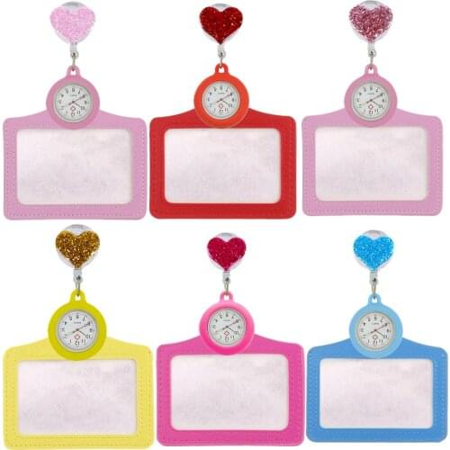 Love Heart Style women ladies nurse doctor simple pocket watches with name card Exhibition holders Retractable Badge Reel Gifts