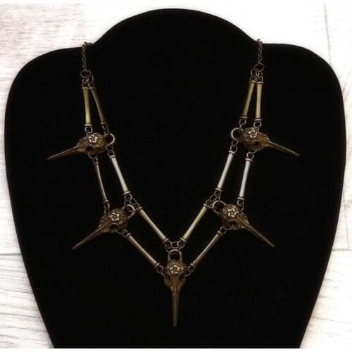 Fashion Witch Skull Raven Crow Bird Goth Pendant Choker Necklace Woodland Elven Gothic Wicca Nature Pagan Steampunk Witchy Thing