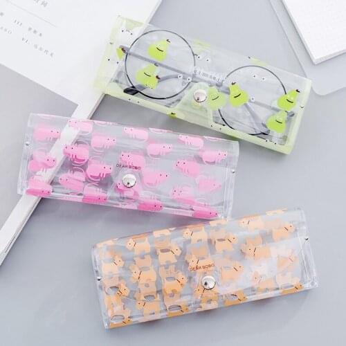 Cartoon Cute Girls kawaii pencil case Transparent PVC Glasses Box Bag Protection Carry Box pencil box Accessoires Travel Women