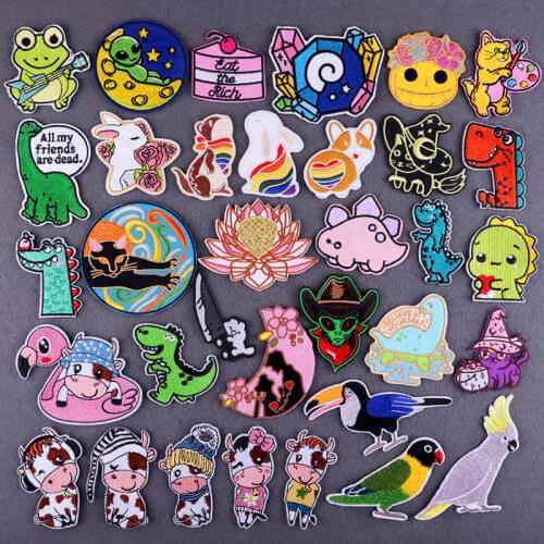 Cartoon Rabbit Cat Dinosaur Patches On Clothes Cute Animal Anime Stickers Iron On Patches For Clothing Applique Fusible Patch
