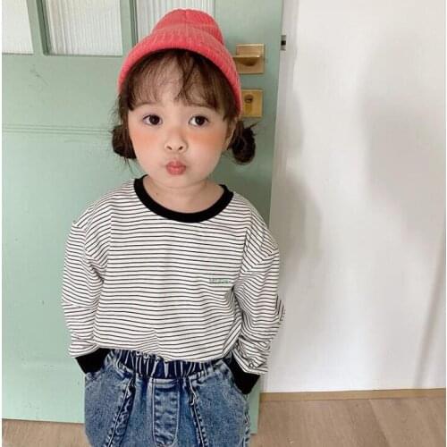 2020 new girls boys striped t-shirt spring cotton fashion kids sweatshirt 1-6t HJ390