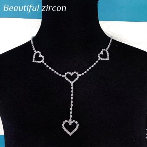 New fashion womens sexy Rhinestone Heart Necklace wedding glittering crystal simple necklace statement jewelry accessories gift