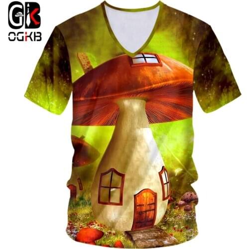 OGKB Fashion Men/Women Golden Pattern T-shirt Short Sleeve Flower Print Casual V-neck T-shirt 3D Fresh Flower Tee Oversized 7XL