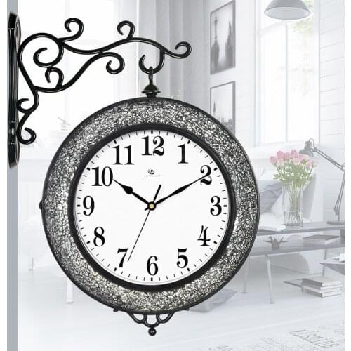 Simple living room, double faced watch, modern creative trend, silver white black personality decorative clock 33CM