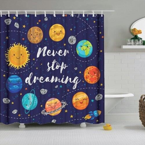 Dafield Kids Space Galaxy Universe Shower Curtain Fabric Waterproof for Bathroom Planet WIth Hooks