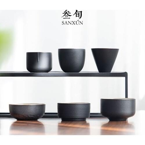 Three ten-day ceramic cups of black sample tea cup masters cup kung fu tea set Chinese zen noggin contracted single cup
