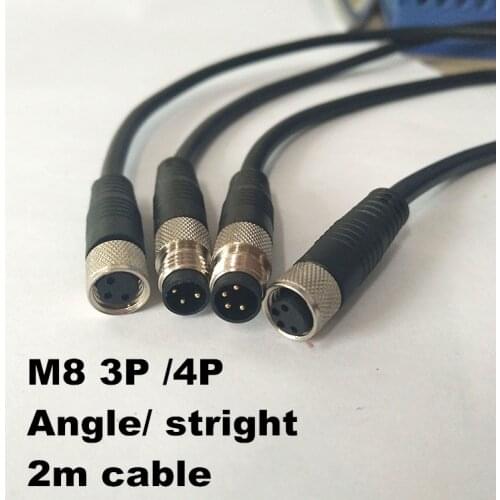 High quality 3 pins 4 pins Sensor Connector Cable M8 Waterproof plug Male&Female Straight Angle 3 4 Pin +2m PVC line