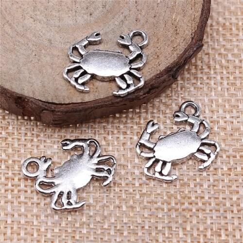 WYSIWYG 20pcs 15x16mm Crab Charm Pendants For Jewelry Making Antique Silver Color Crab Pendants Charm Crab