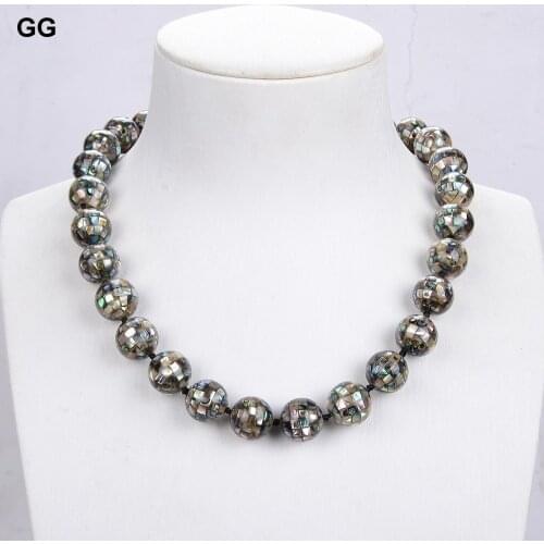 GuaiGuai Jewelry 18" Natural 14MM Round Real Abalone Shell Necklace For Women