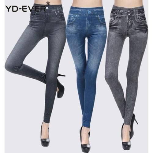YD-EVER Jeans for Women Denim Pants with Pocket Pull Cashmere Body Imitation Cowboy Slim Leggings Women Fitness Plus Size