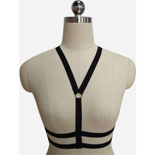 Womens Bra Black Body Harness Sexy Lingerie Spandex Harajuku Pastel Gothic Hexagon Cage Bra Bondage Halter Bra