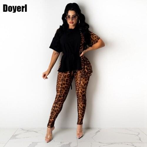 Summer 2021 Women Two Piece Pants Set for Women Casual Leopard Patchwork Stretch Skinny 2 Piece Sets Womens Outfits Club Outfits