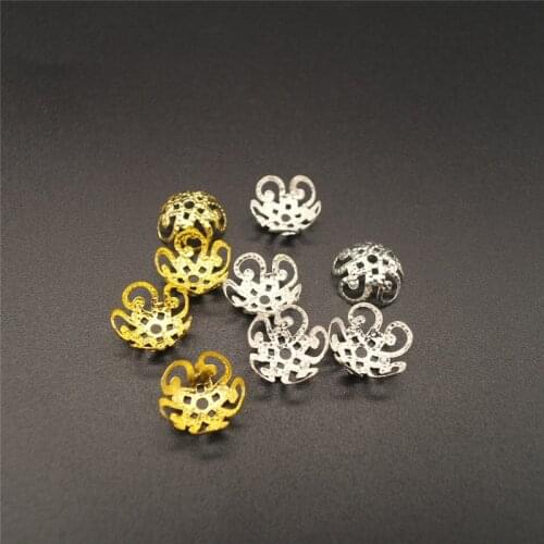 100pcs 8/10mm Flower End Bead Caps For Bracelet Jewelry Making Findings Needlework DIY Accessories Wholesale Gold Color