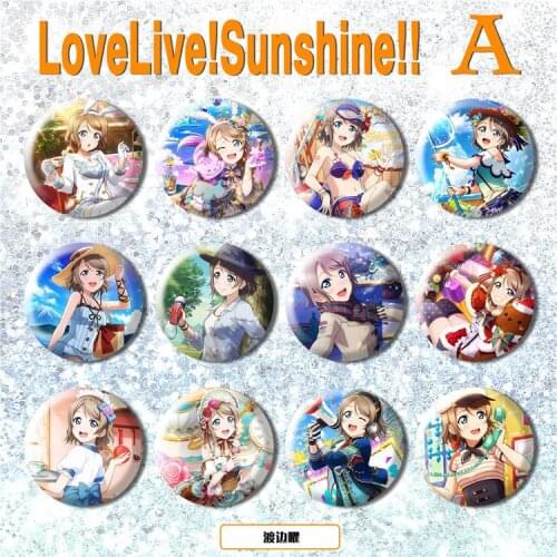 12pcs/set LoveLive Sunshine Aqours badge Idol girls Many Styles Brooch Pins Broche Cosplay Fans